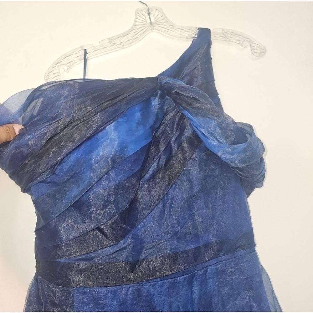 NWT Rene Ruiz Off-Shoulder Blue Organza Gown Twisted Hand Draped Pockets 6 - Picture 7 of 13